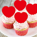 40Pcs Edible Red Heart Cupcake Toppers Heart Cupcake Drink Topper Valentine Cake Topper for Wedding Valentine's Theme Party Cake Decoration Supplies