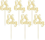 Gyufise 36 Pack Oh Baby Cupcake Toppers Glitter Baby Shower Cupcake Picks Decorations for Celebrating Baby Shower Kids Birthday Party Supplies Gold
