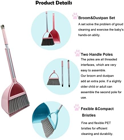 Kids Broom and Dustpan Set-Mini Dustpan and Broom for Children Housekeeping Pretend Play Cleaning Tools Set (Blue)