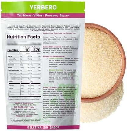 Yerbero - Premium Unflavored 300° Bloom Beef Gelatin Powder 8oz (226g) | Thickening Agent | Grenetina en Polvo Sin Sabor | Swiftly Solidifies, Stabilizes, and Enhances for Culinary & Baking Endeavors.