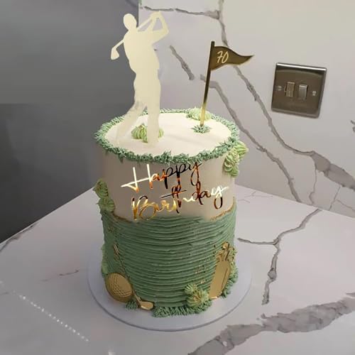 Happy Birthday Cake Topper Decoration Set, Golf Player Cake Decorations, gold Cake Topper Birthday Decorations for Golfers with Golf Ball for Men Sport Golf Theme Party Supply 6 Pieces