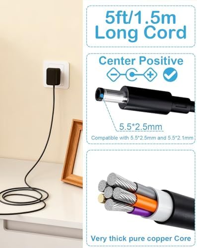 for Nekteck Neck Massager Charger, 12V Power Cord Compatible with RESTECK, Nekteck, Boriwat, CuPiLo, Mo Cuishle, Snailax, Papillon Shiatsu Back Shoulder Neck and Foot Massager DC 12V 2A Power Adapter