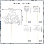 Happy 25th Anniversary Cake Topper and 24pcs Anniversary Cupcake Toppers Set, Silver Glitter Happy 25th Wedding Anniversary Decorations Party Supplies