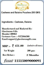 Jaiccha Ghasitaram Rakhi Gifts for Brothers Rakhi Dryfruits - Cashews 100 GMS and Raisins 100 GMS Pouches with 2 Rudraksh Rakhis