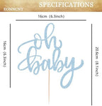 Oh Baby Cake Topper - Light Blue Glitter Baby Shower Cake Decorating Supplies for Boys or Girls, Baby Shower Cake Topper for Gender Reveal Baby Birthday Party Photo Booth Props