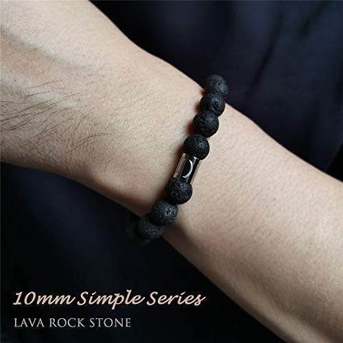 Morchic 10mm Natural Stone Mens Stretch Bracelet, Genuine Energy Semi Precious Gemstone Beads Classic Birthday Gift 8 Inch