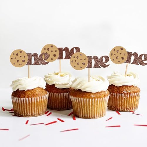 Ercadio 24PCS Cookies One Cupcake Toppers Cookie Cupake Picks for Breakfast Theme Baby Shower Kids Birthday Party Cake Decoration Supplies