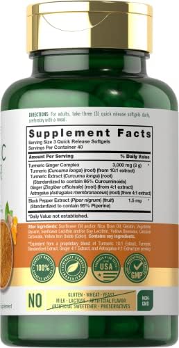 Carlyle Turmeric and Ginger Supplement | 120 Softgel Capsules | Turmeric Curcumin Complex | with Black Pepper Extract | Non-GMO, Gluten Free