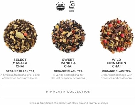 Teabloom Himalaya Chai Gift Set – Organic Chai Tea Sampler with 12 Plant-Based Pyramid Sachets, Elegant Presentation Box for Tea Lovers