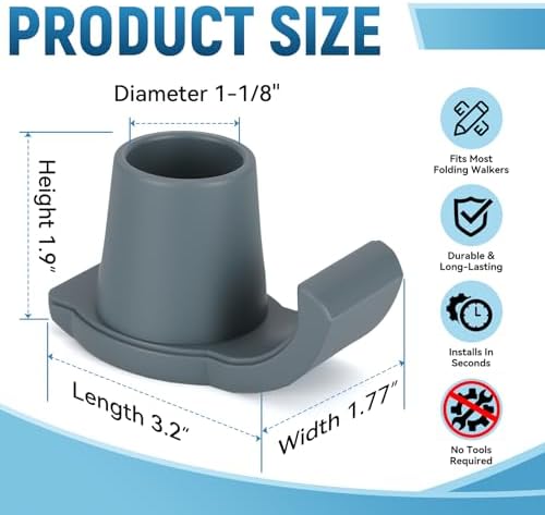Walker Ski Glides for Folding Walkers - Universal Walker Glide Caps & Sliders, Walker Feet Glides, Ideal Mobility Walker Accessories for Seniors (2Pack, Gray)