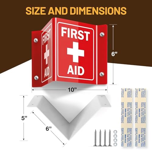 5”x 6” Acrylic First Aid Sign for Wall, 120 Mil Wall Mount First Aid 3D Projecting Sign Red, Pack of 1