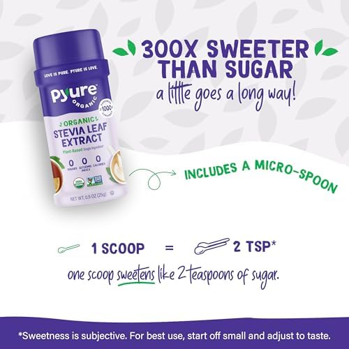 Pyure Organic Stevia Extract Powder, 100% Pure Stevia Leaf Extract, No Fillers, Sugar-Free, Keto, Paleo, Diabetic Friendly, Zero Calorie, 300x Sweeter Than Sugar, 1,000 Servings, USDA Organic