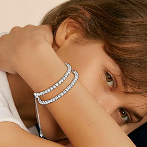 3 Pcs Tennis Bracelets for Women 14K Gold Plated 4mm 5A+ Cubic Zirconia CZ Diamond Classic Adjustable Slider Bracelet Fashion Jewelry Wedding Gift Size 6.5-7.5 Inch