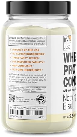 It's Just! - 100% Whey Protein Concentrate, Made in USA, Premium WPC-80, Natural Vanilla Flavor (2.5 Pound, Vanilla)