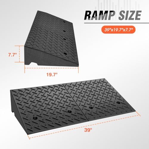 DNA Motoring 7.7" Rise Rubber Curb Ramp Heavy Duty Loading Driveway Ramp Threshold Ramp 39" L x 19.7" W x 7.7" H for Loading Dock, Warehouse, Wheelchair, Motorcycles, Cars, TOOLS-00654