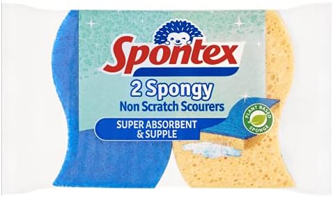 Spontex Non Scratch Super Absorbent, Pack of 2, Yellow Sponge Blue Scourer, 1er
