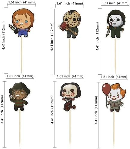 Gyufise 36Pcs Horror Movie Cupcake Toppers Horror Movie Halloween Cupcake Picks Halloween Birthday Cake Decorations for Baby Shower Birthday Party Supplies