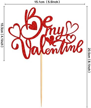 Ercadio 1 Pack Be Mine Valentine Cake Topper Glitter Red Valentine’s Day Cake Pick Happy Valentine’s Day Cake Decors Wedding Engagement Party Theme Decor Supplies