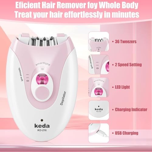 Epilator,2026 Upgraded Epilator for Women Rechargeable Cordless Hair Removal Device with LED Light & Dual Speeds, for Facial, Bikini, Arm, Leg, and Armpit