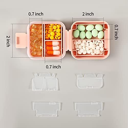 Daily Pill Organizer 5 Compartments Portable Moisture Proof Small Pill Case for Pocket Purse Travel Pill Box Portable Medicine Vitamin Fish Oil Holder Container (Pink)
