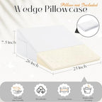 Horbaunal White Bed Wedge Pillow Cover with Zipper Design, Wedge Pillowcase Protector with Side Pocket for Storage, 26" L x 25" W x 7.5" H(Pillow Not Include)