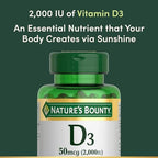Nature's Bounty Vitamin D3 2000 IU | Supports Immune Health, Calcium Absorption & Bone Strength | Essential for Healthy Bones | Non-GMO, No-Gluten | 350 Softgels, 1 Serving Per Day for Daily Health