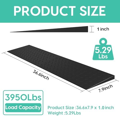 Threshold Ramp for Doorways 1.0" Rise, No-Slip Natural Rubber Door Threshold Ramps 3950 Lbs Load Capacity, 36.6” Length, Used for Wheelchair, Sweeper, Power Scooter