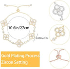 3Pcs Gold Plated Clover Bracelets for Women Trendy Lucky Sliver Four Leaf Clover Bracelet Set Stack White/Pink/Golden Jewelry Charm Flower Pulseras Para Mujer Birthday Gifts for Women/Mom/Friends