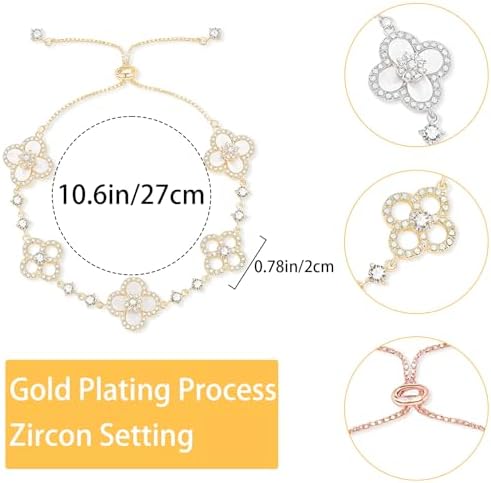 3Pcs Gold Plated Clover Bracelets for Women Trendy Lucky Sliver Four Leaf Clover Bracelet Set Stack White/Pink/Golden Jewelry Charm Flower Pulseras Para Mujer Birthday Gifts for Women/Mom/Friends