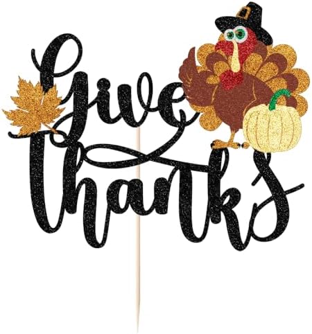 Thanksgiving Cake Topper Decoration- Give Thanks Cake Toppers,Pumpkin Turkey Maple Fall Themed Cake Picks Decor for Birthday Party,Thanksgiving Party,Harvest Day Fall Autumn Cake Decoration