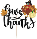 Thanksgiving Cake Topper Decoration- Give Thanks Cake Toppers,Pumpkin Turkey Maple Fall Themed Cake Picks Decor for Birthday Party,Thanksgiving Party,Harvest Day Fall Autumn Cake Decoration