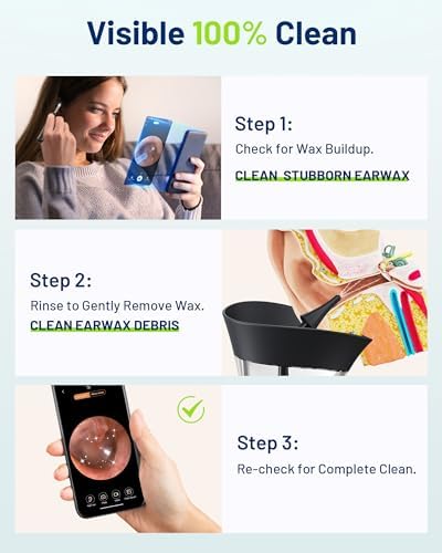 Ear Wax Removal - One-Hand Manual Ear Cleaner with Camera, 7 PCS Ear Spoons, Safe Ear Irrigation Kit for Adults, FSA-HSA-Eligible (Black)