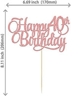1 Pack Happy 40th Birthday Cake Topper Rose Gold Glitter Number 40 Forty Years Old Birthday Cake Pick Decoration For 40th Birthday Celebrating Anniversary Party Supplies