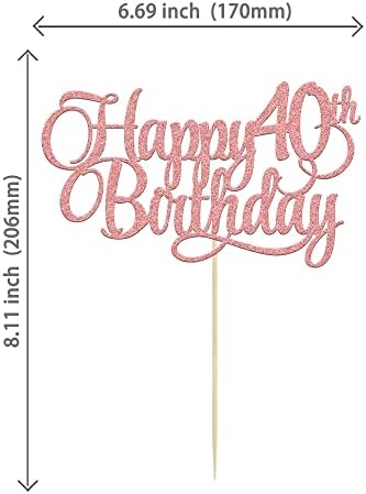 1 Pack Happy 40th Birthday Cake Topper Rose Gold Glitter Number 40 Forty Years Old Birthday Cake Pick Decoration For 40th Birthday Celebrating Anniversary Party Supplies