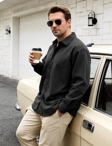 Eisctnd Men's Corduroy Shirt Jacket - Button Down Long Sleeve Casual Streetwear Loose Fit Lightweight Shacket for Spring Fall