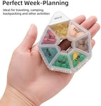 Round Pill Organizer Small Weekly Pill Case for Purse Bling Cute Medicine Pill Box Compact Vitamin Container 7 Day Daily Pill Holder Planner(White)