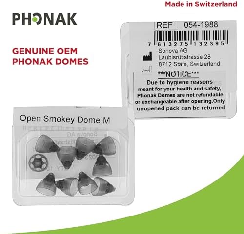 Phonak Open Smokey Dome Medium (0.31 inch=8mm) 10 Domes, Genuine OEM Switzerland Replacement by Sonova, Hearing Aid Domes for Standard 2 Pin Receiver Accessories -1 Pack/10 Domes Total