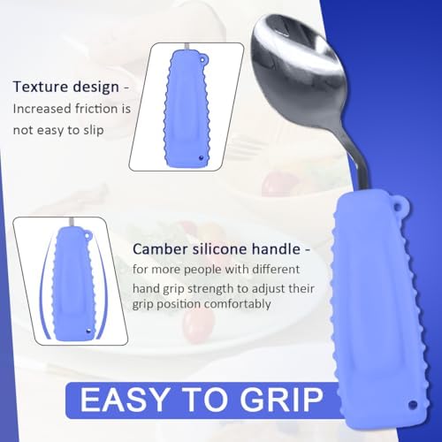 Adaptive Weighted Silverware Utensils Angled Spoon for Hand Tremors Parkinsons,Weighted Utensils with Non-Slip Easy Grip Handles for Independent Eating(Right Hand,Purple,Pack of 1)