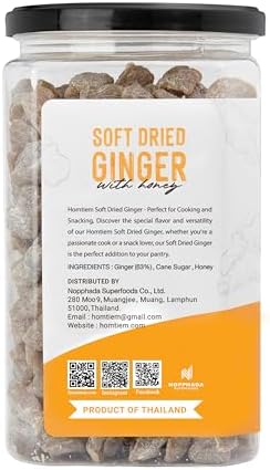 Homtiem Dried Crystallized Ginger Less Sweet (16 Ounce) Real Soft, Chews and Candied Delicious pieces Gingers, Easy to eat, No Artificial Colors, All-Natural and Preservative-Free(1 LB)