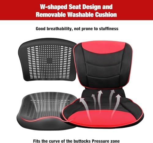 Wheelchairs for Adults,Transport Wheelchair Lightweight Foldable with Removable Cushion,Ergonomic Transfer Chair with 12-inch Rear Wheels for All Terrains,Travel Wheelchair,Red