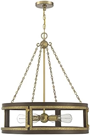 Savoy House 1-1490-4-170 Lakefield Pendant, 4-Light 240 Total Watts, Burnished Brass w/Walnut