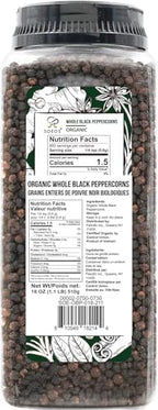 Soeos Organic Black Peppercorns, 18oz (Pack of 1), Non-GMO, Kosher, Packed to Keep Peppers Fresh, Peppercorn for Grinder Refill, Whole Peppercorns