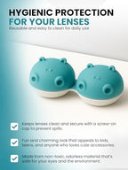 SPORTS WORLD VISION 1PC Blue Hippo Fun Contact Lens Case, Distinctive Cute Animal Design Contact Lenses Case Box, Portable, Lightweight, Cute & Fun Travel Storage/Soaking Lens Solution Case