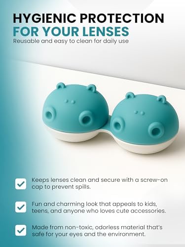 SPORTS WORLD VISION 3PCs Hippo Fun Contact Lens Case, Distinctive Cute Blue Animal Design Contact Lenses Case Box, Portable, Lightweight, Cute & Fun Travel Storage/Soaking Lens Solution Case