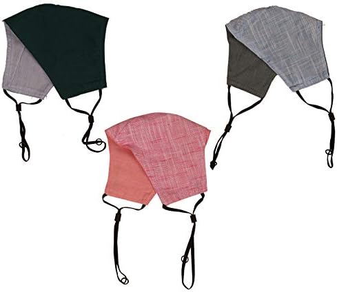 Touchstone Denim look Adjustable filter pocket double layer cotton face mask reusable washable for men, women (Pack of 3). Grey Green Pink