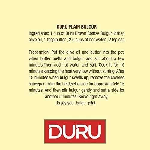Duru Brown Fine Bulgur, 2000 g, Wheat Berries, 100% Natural and Certificated, High Fiber and Protein, Non-GMO, Great for Vegan Recipes, Better than Rice