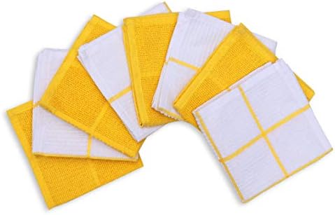 AMOUR INFINI Dish Cloths for Washing Dishes Set of 8 - Highly Absorbent, Super Soft Kitchen Dishcloths - Reusable Quick Dry Dish Rags for Cleaning & Drying Kitchen Linens (12x12 Inch - Yellow)