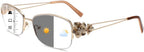 Photochromic Progressive Multifocal Reading Glasses for Women, Stylish Metal Half Frame Blue Light Blocking Sunglasses