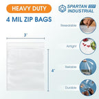 Spartan Industrial - 3” X 4” (1000 Count) 4 Mil Thick Clear Reclosable Zip Plastic Poly Bags with Resealable Lock Seal Zipper - Heavy Duty and Durable