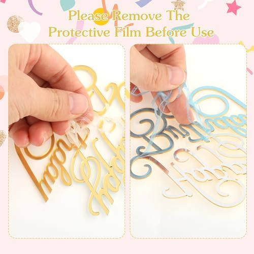 6 PCS Gold Happy Birthday Cake Toppers Mirror Side Cake Toppers DIY Acrylic Glitter Cake Inserts Celebration Birthday Party Event Side Cupcake Cake Decorations，Happy Birthday Side Cake Topper